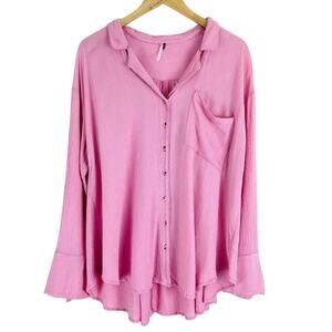 Free People Pink‎ Button Down Shirt Flowy Top